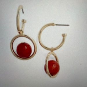 Nordstrom Halogen earrings, gold type loops with red balls